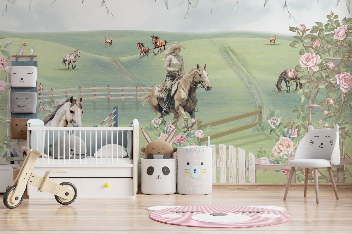 Pastoral horse mural for boys' room