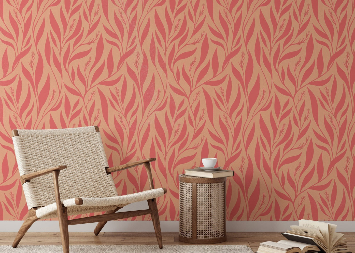 Pink leaves on soft peach background