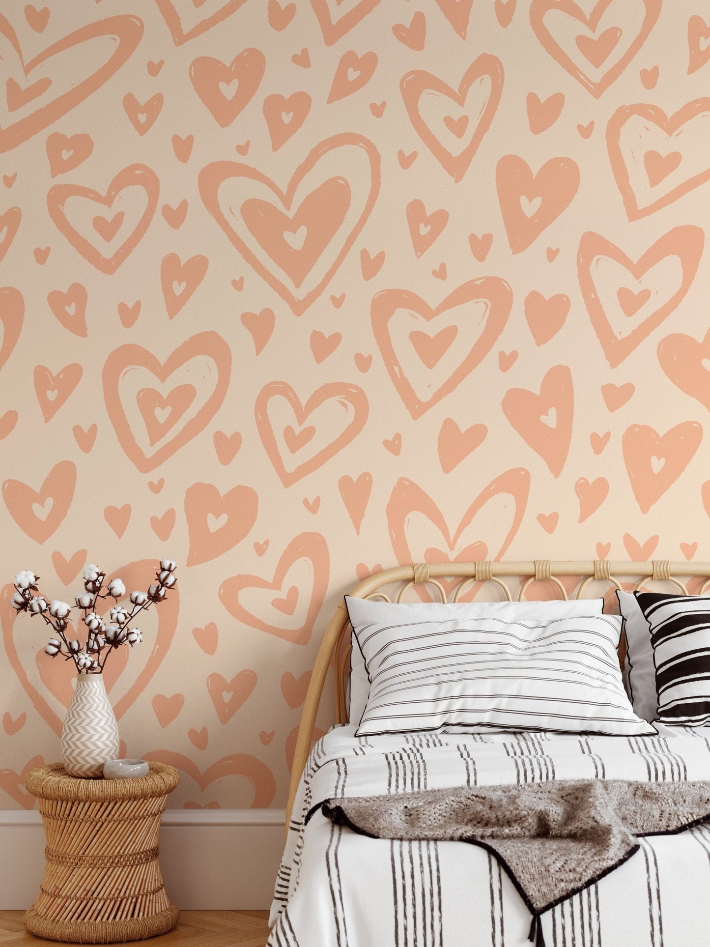 Trendy peach hearts wallpaper for a warm and inviting space. RNM11