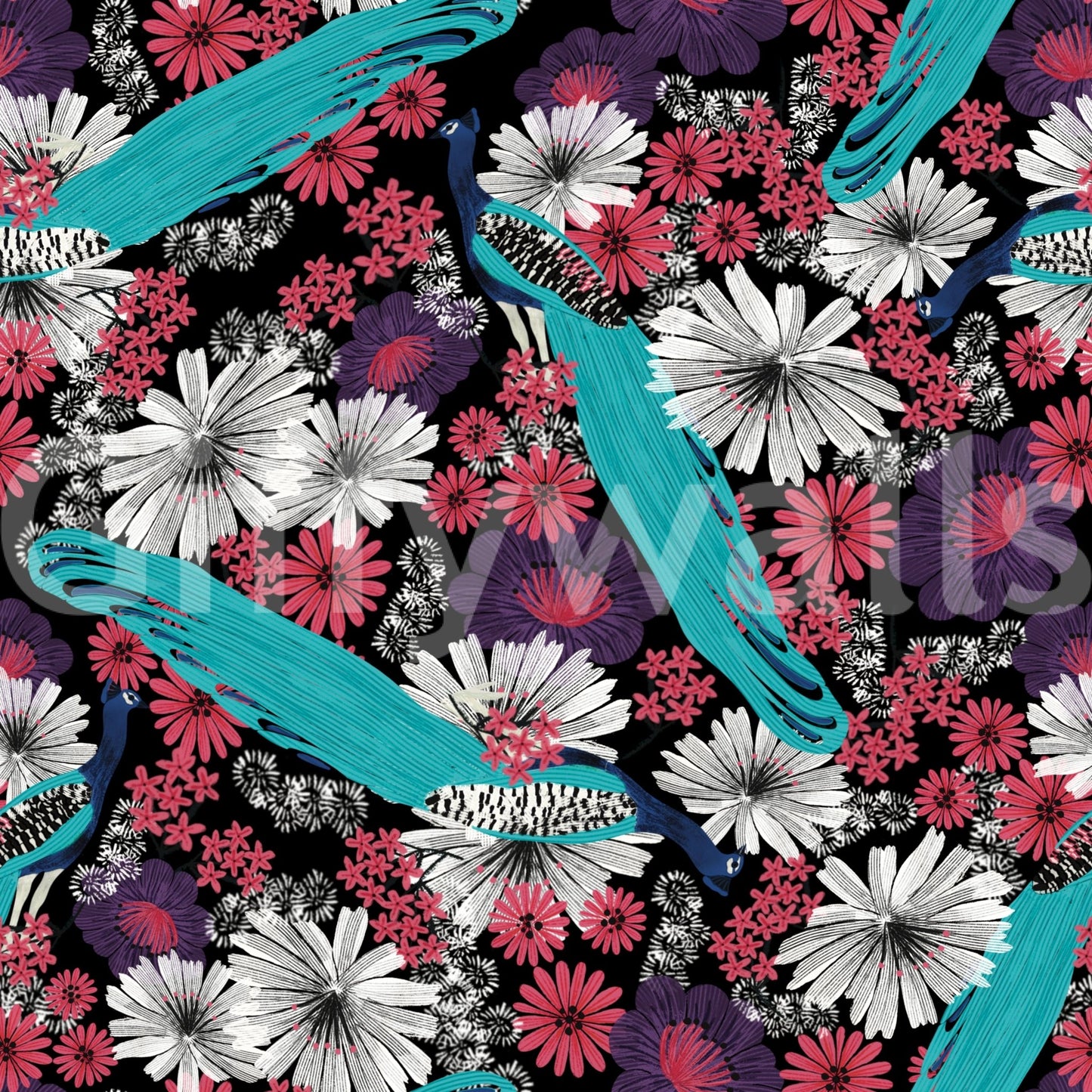 Elegant wall mural with black background