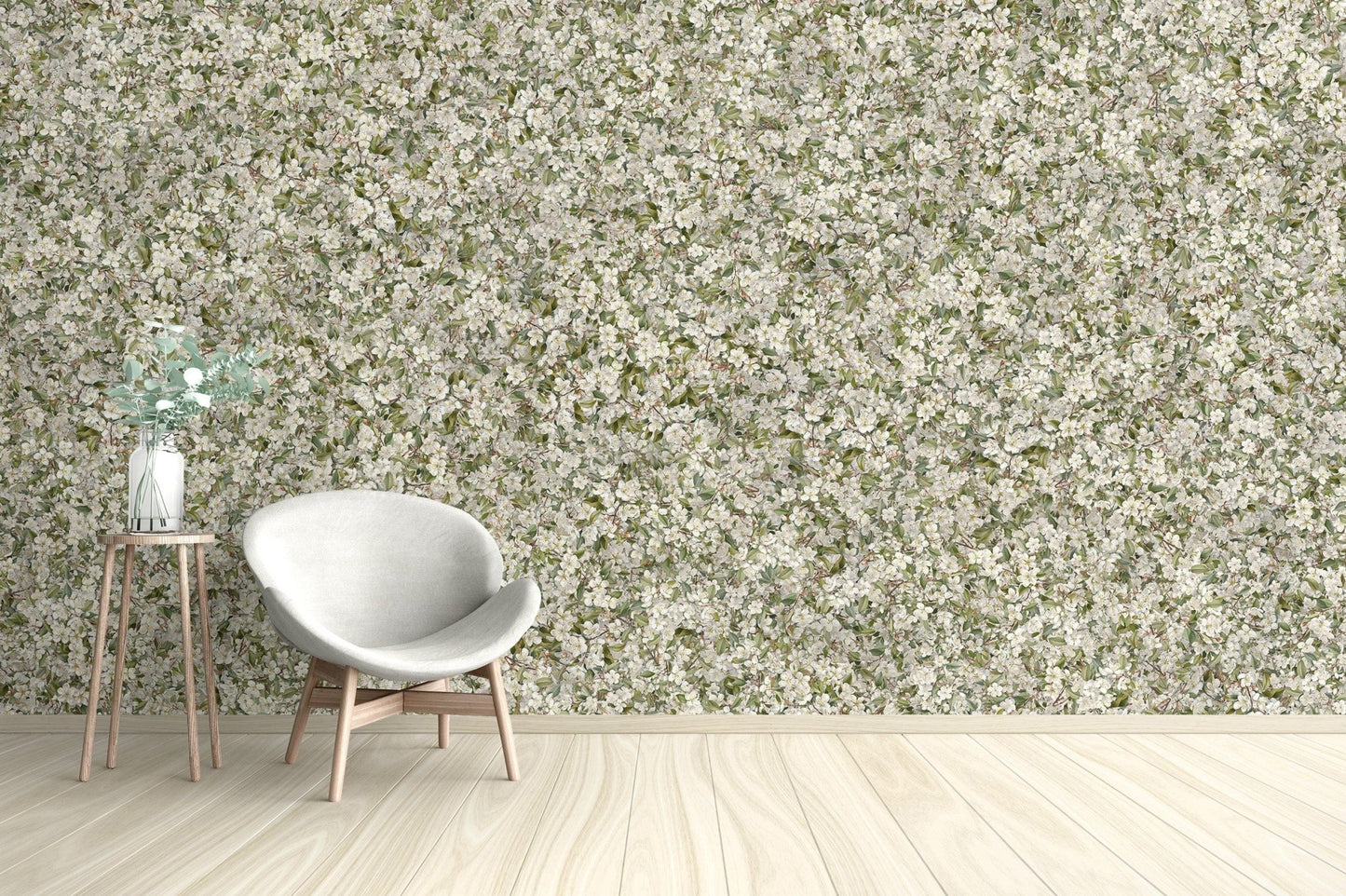 Charming white floral wall murals for interiors