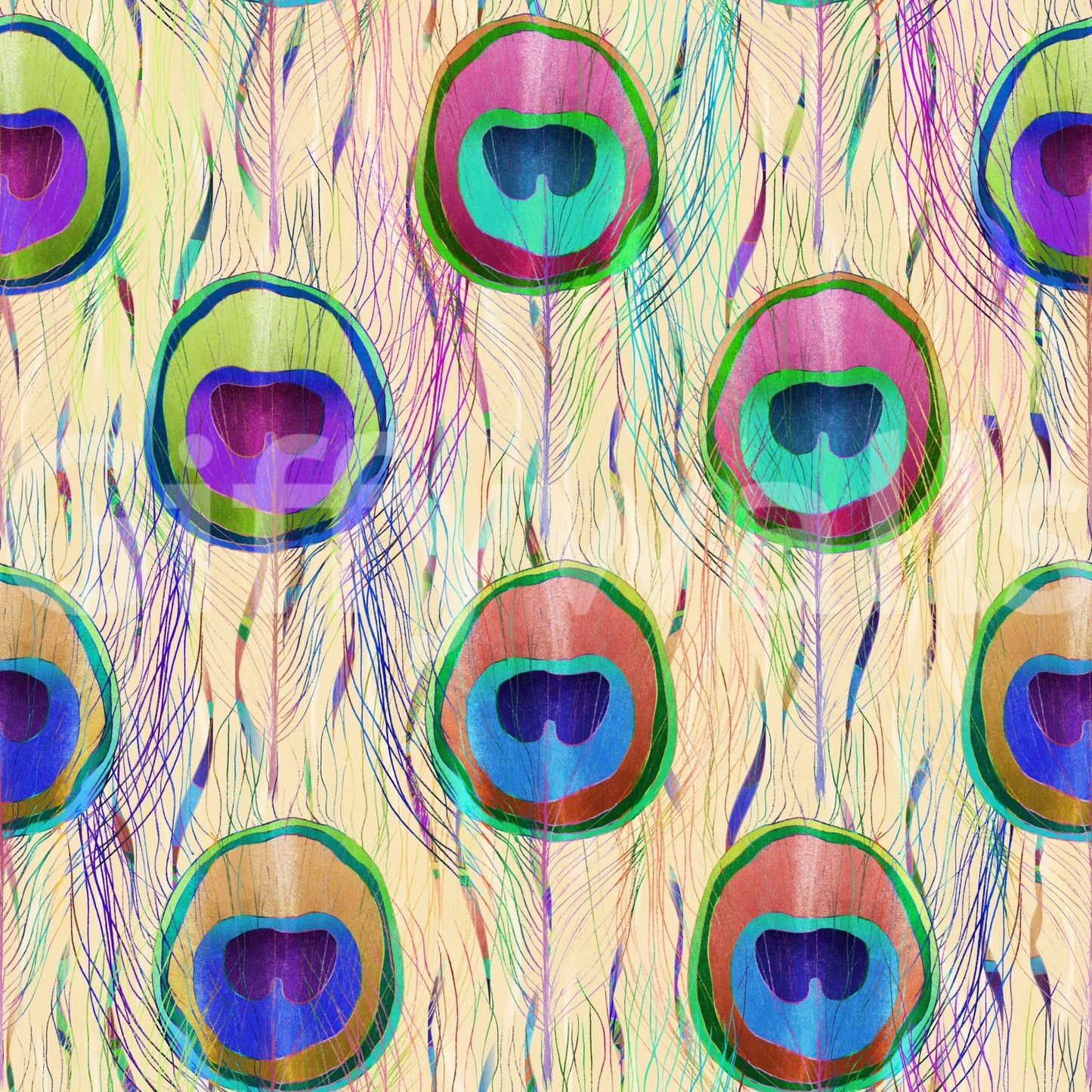 Pearl Bohemian Peacock Feathers Wallpaper