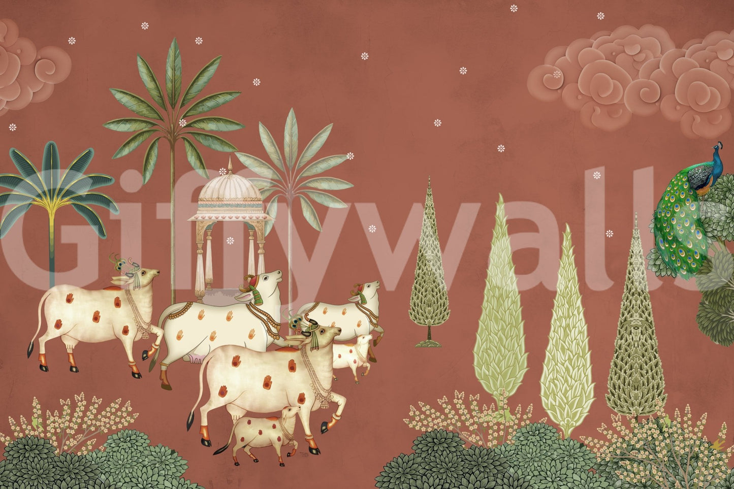 Sacred animal Pichwai Vanam Wall Mural.