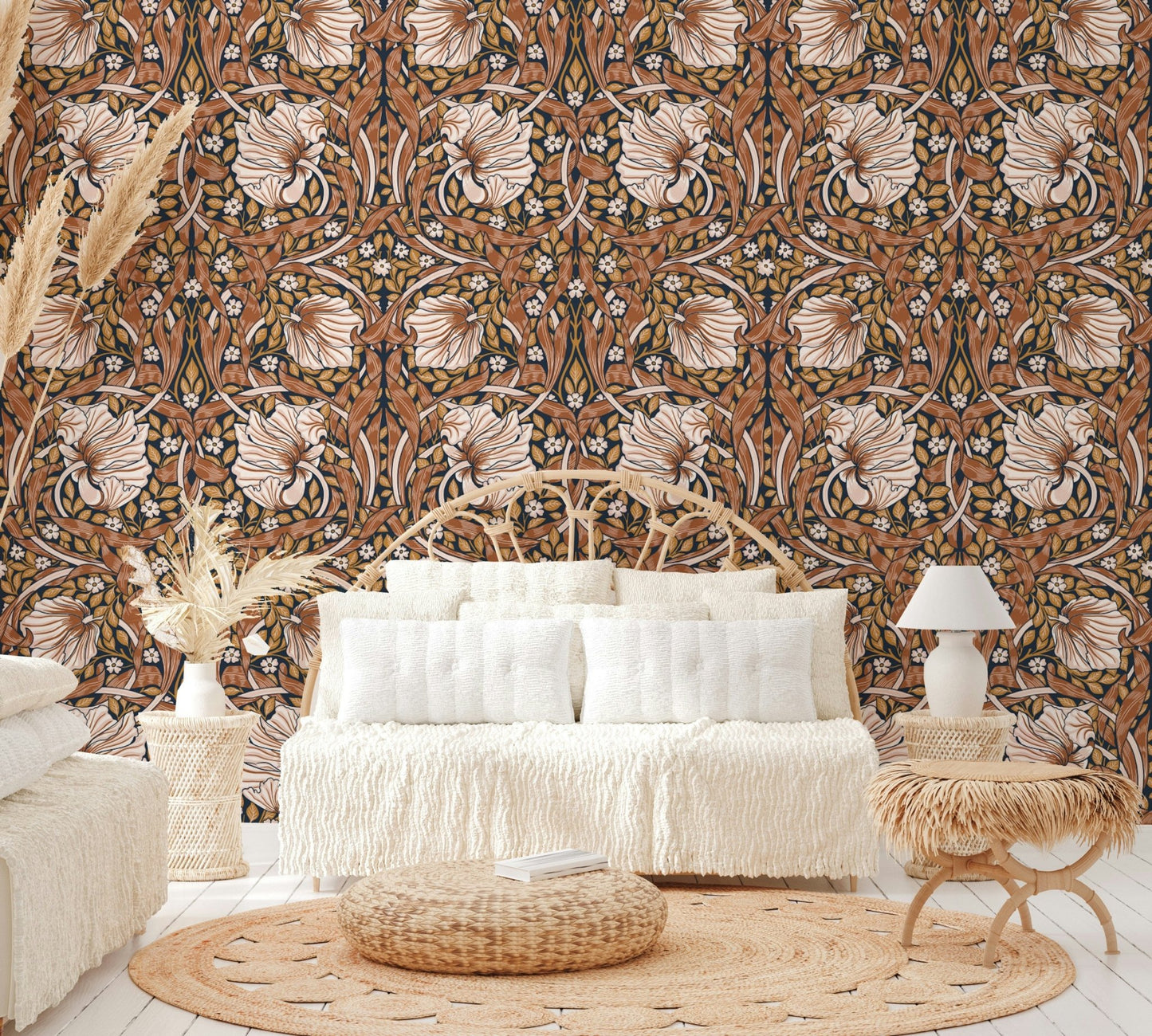 Detailed flower design in Pimpernel wallpaper for refined spaces.