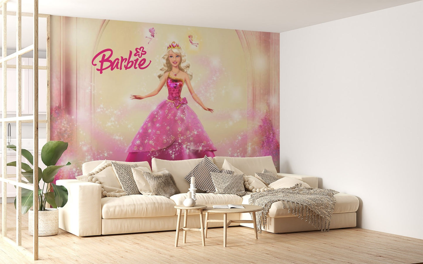 Fairytale-inspired Barbie pink dress wall mural
