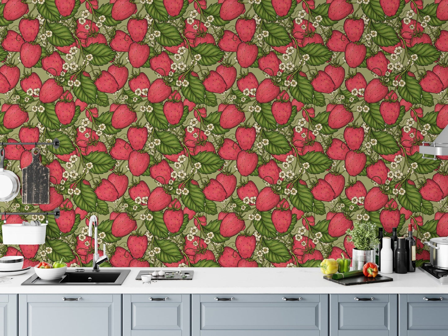 Nature-inspired strawberry forest wallpaper in pink for fresh ambiance. RNM90