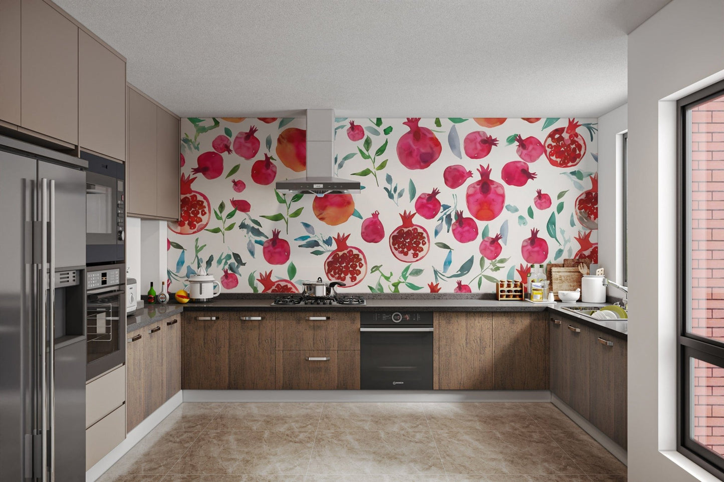 Pomegranate Bliss Watercolour Wallpaper