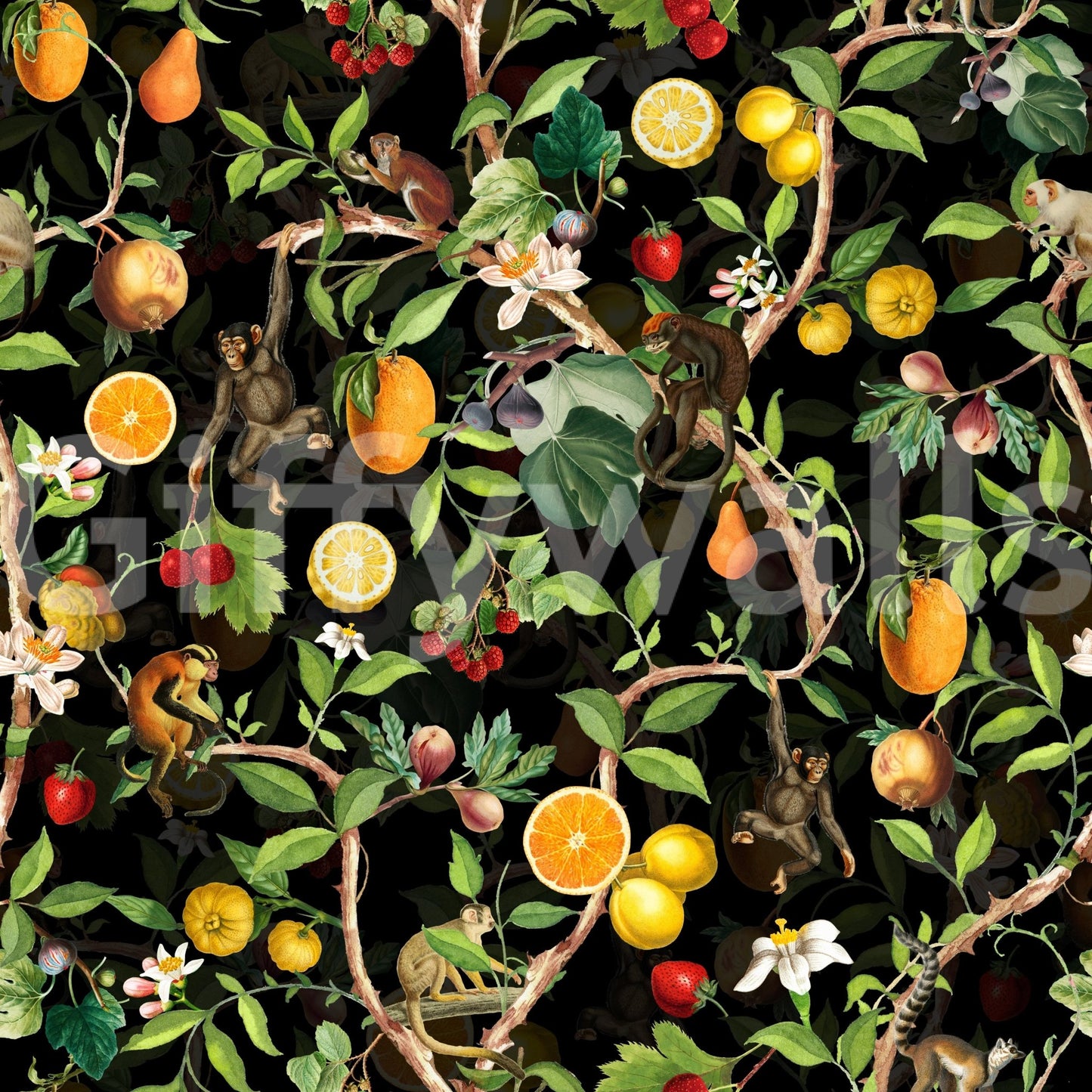 Primate paradise wall mural with lush greenery