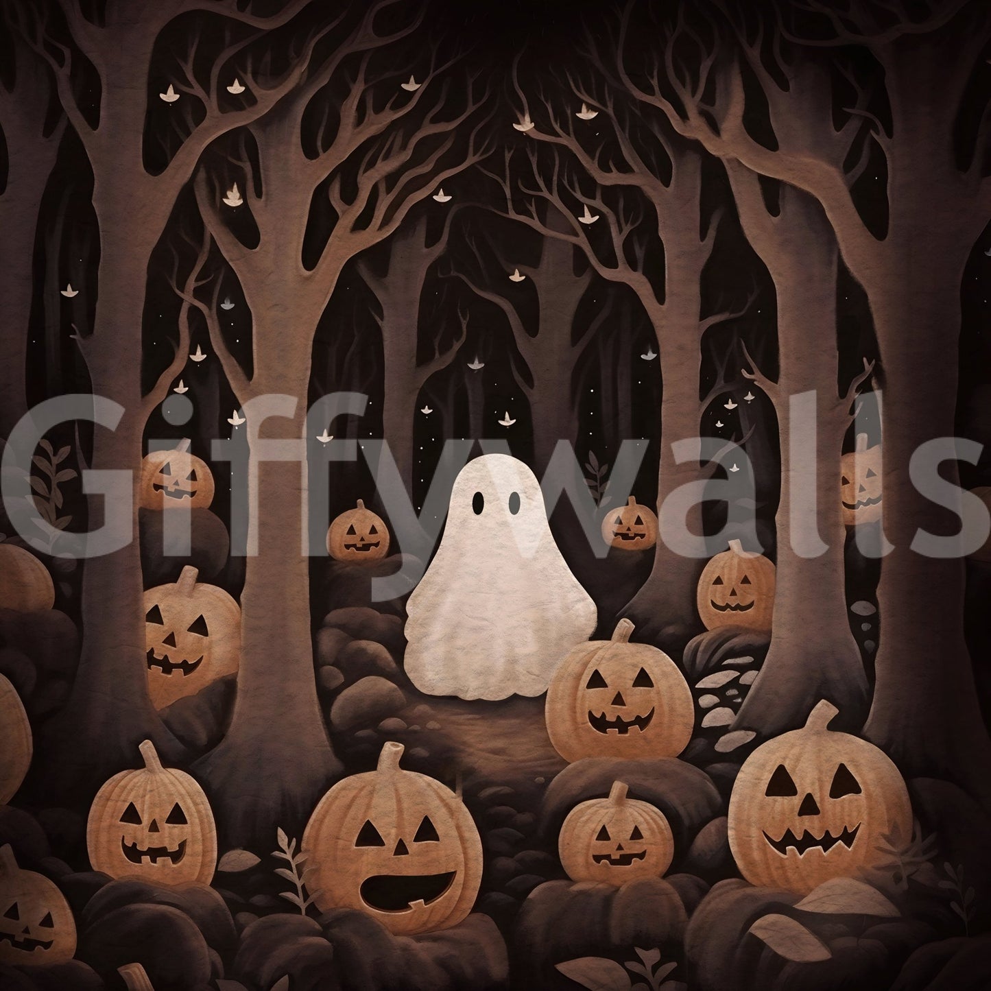 Ghost and pumpkins art wall mural.