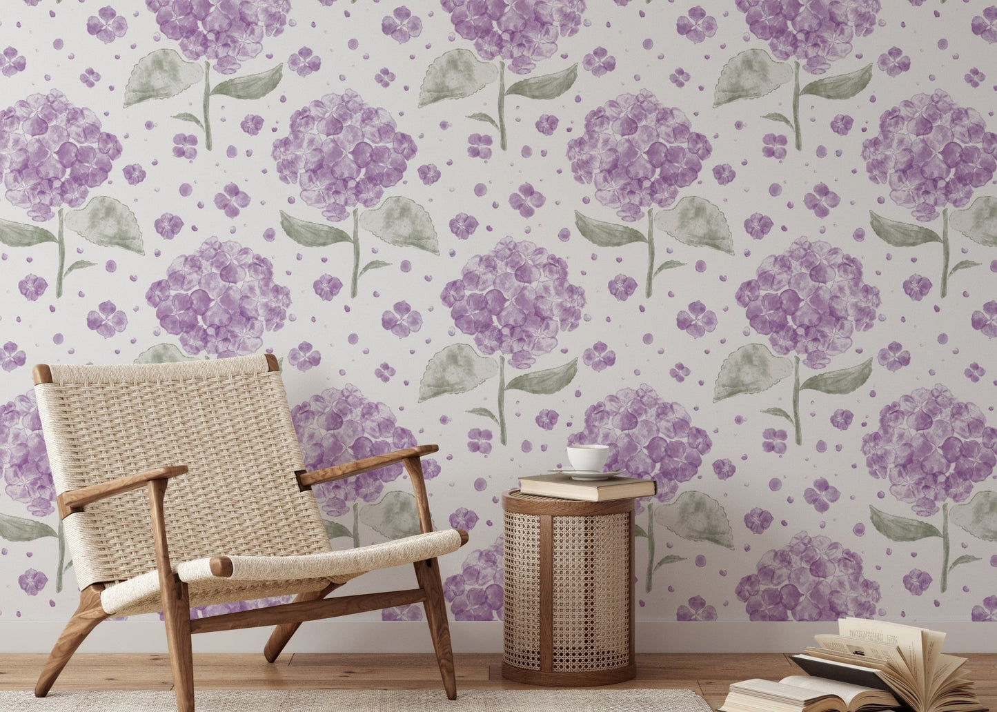Nature-inspired purple hydrangea mural for cozy and inviting walls.