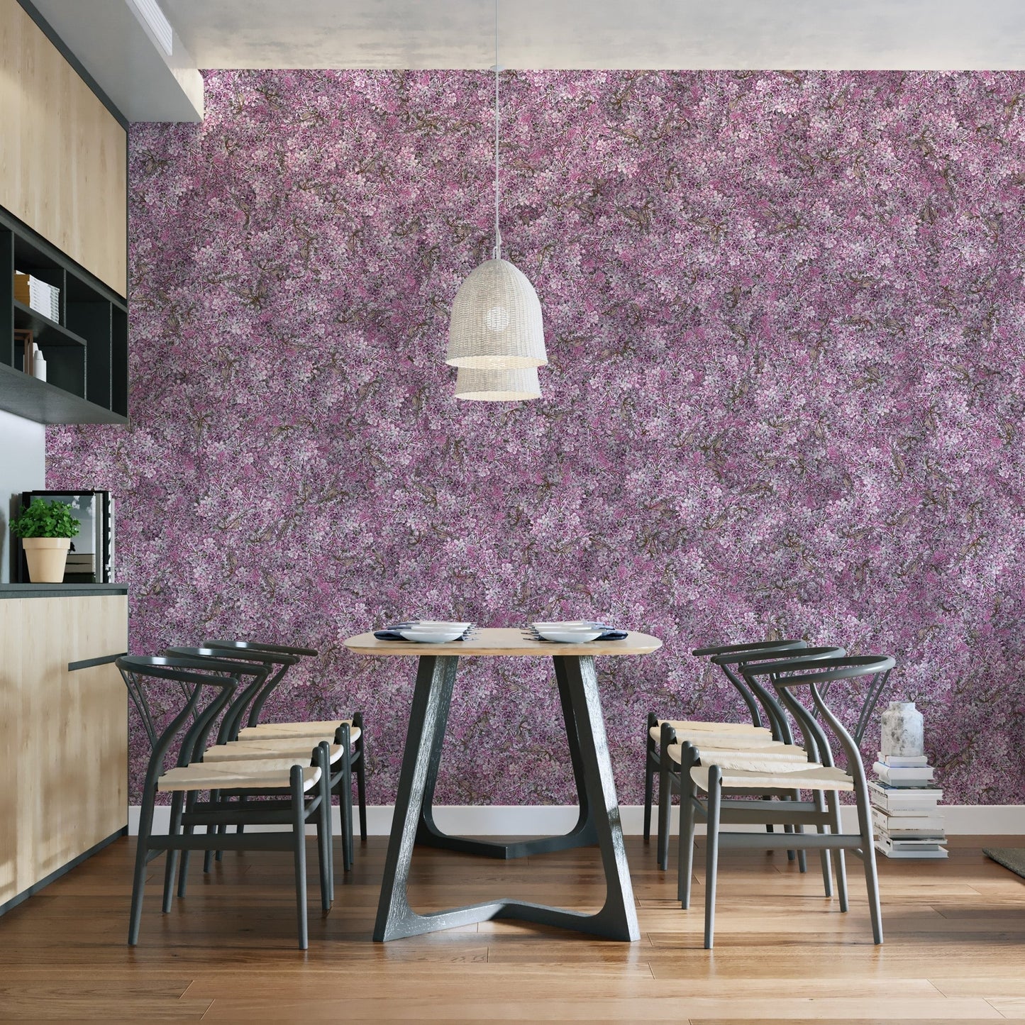Soft floral purple wallpaper murals for dining area