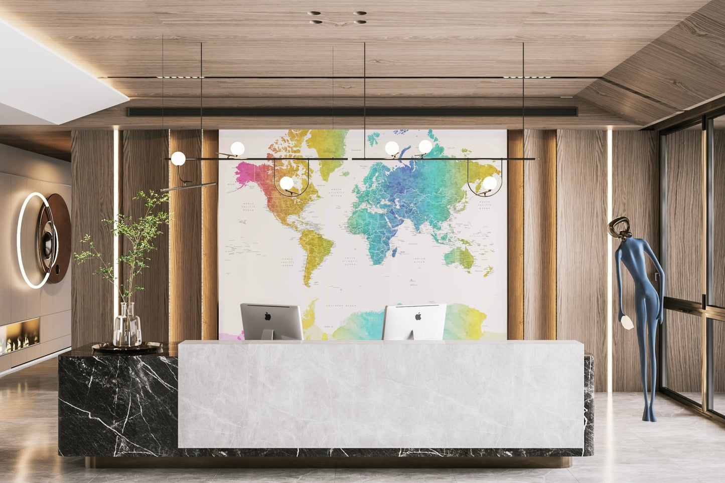 Rainbow map wallpaper for home walls