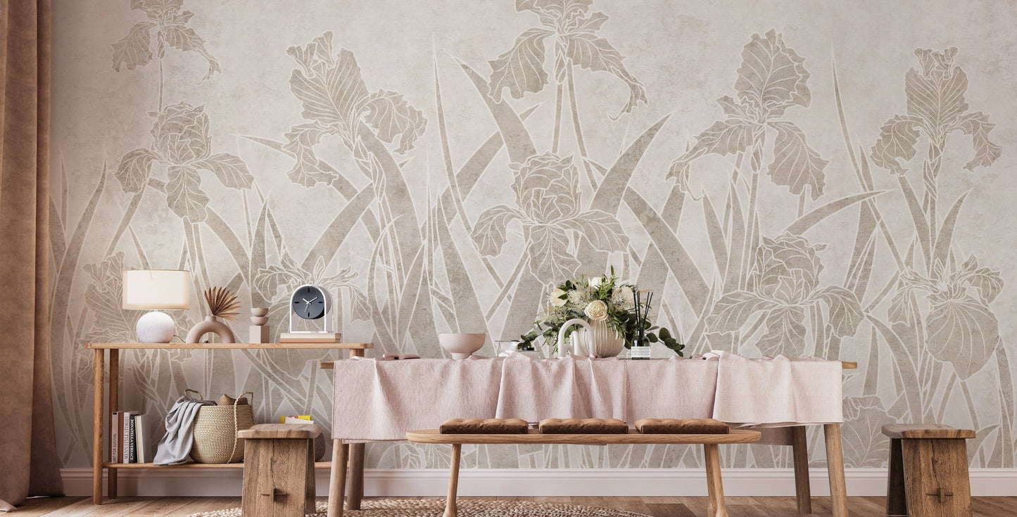 Serene shrubs and flowers wallpaper mural art