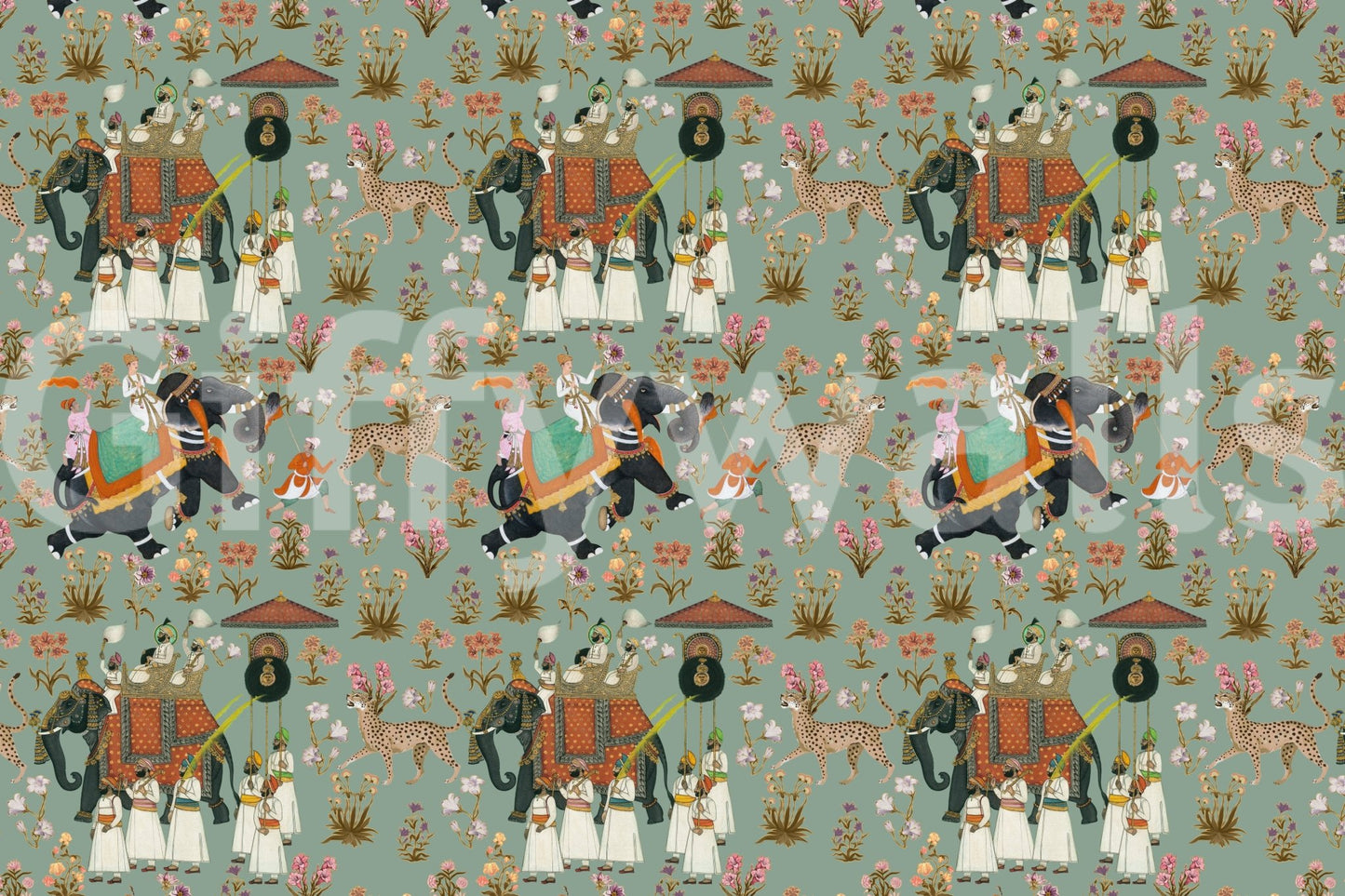 Regal Elephant Procession Wall Mural