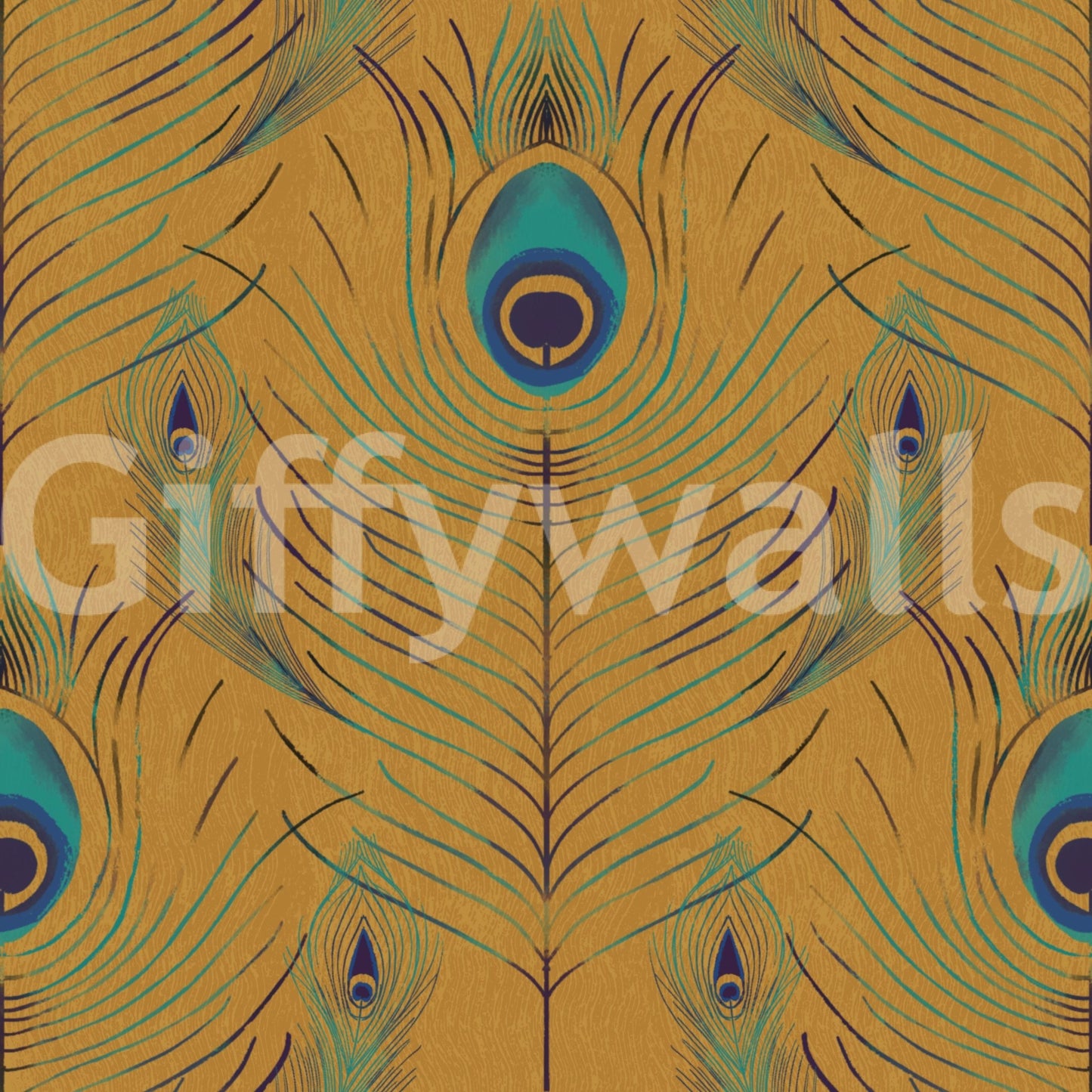 Regal wallpaper mural with delicate gold lines