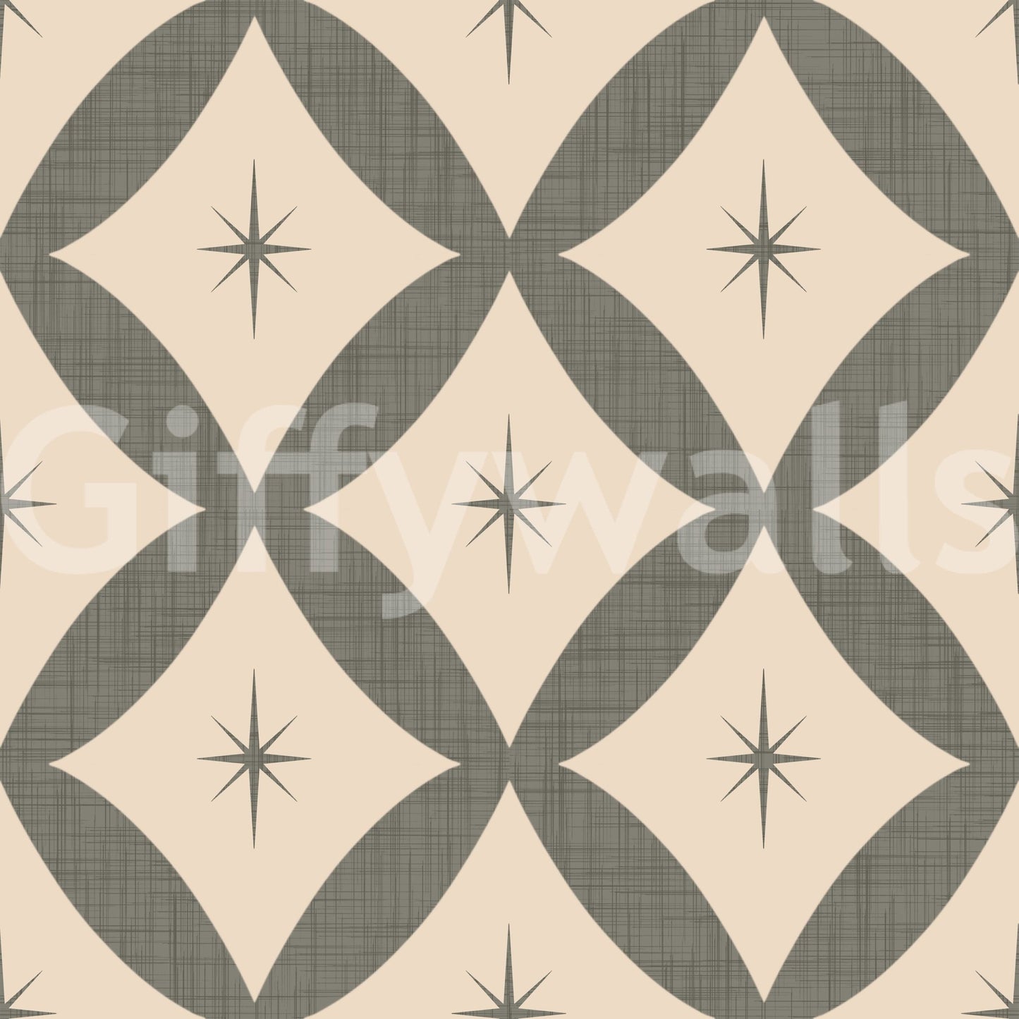 Brouhaha geometric stars, wall mural, Retro Atomic Starburst Wallpaper.