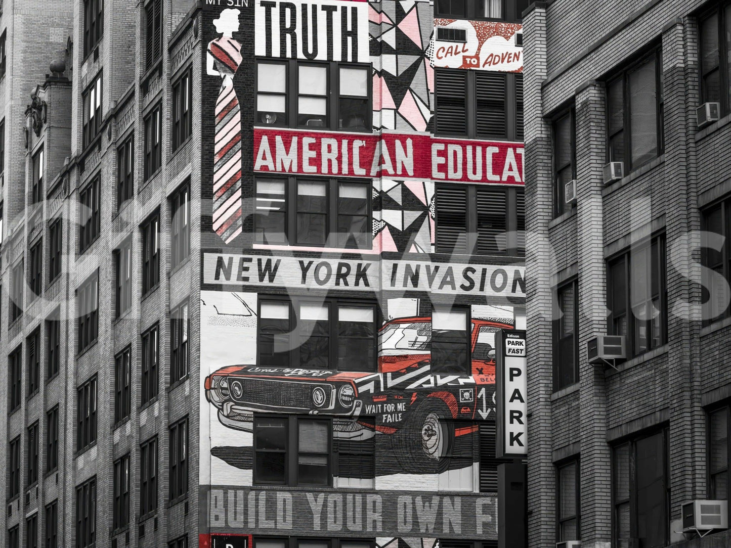 Wallpaper for walls, distressed urban texture, high-impact graphic art.