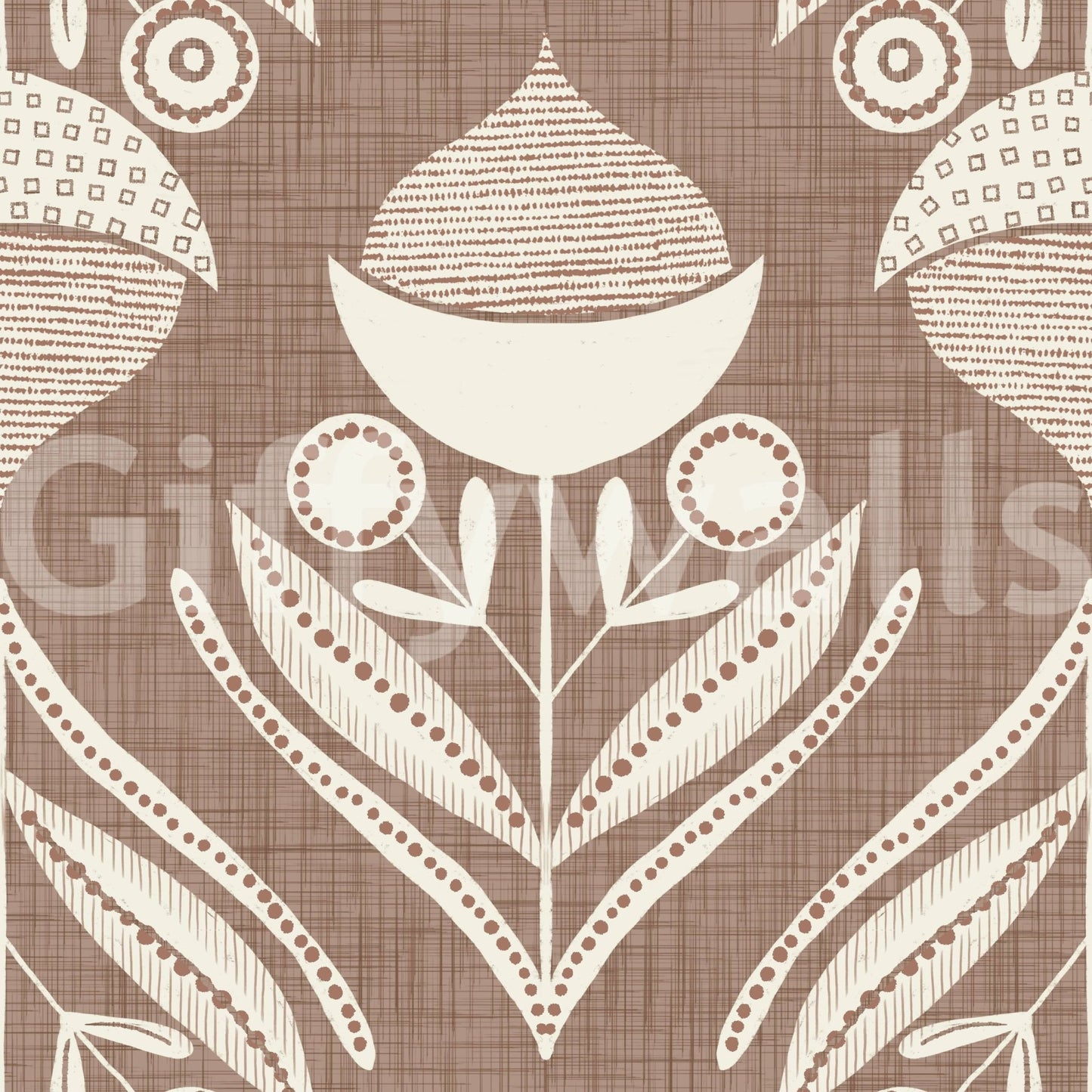 Patterned acorn cap element of Abstract Floral Bloom wallpaper.