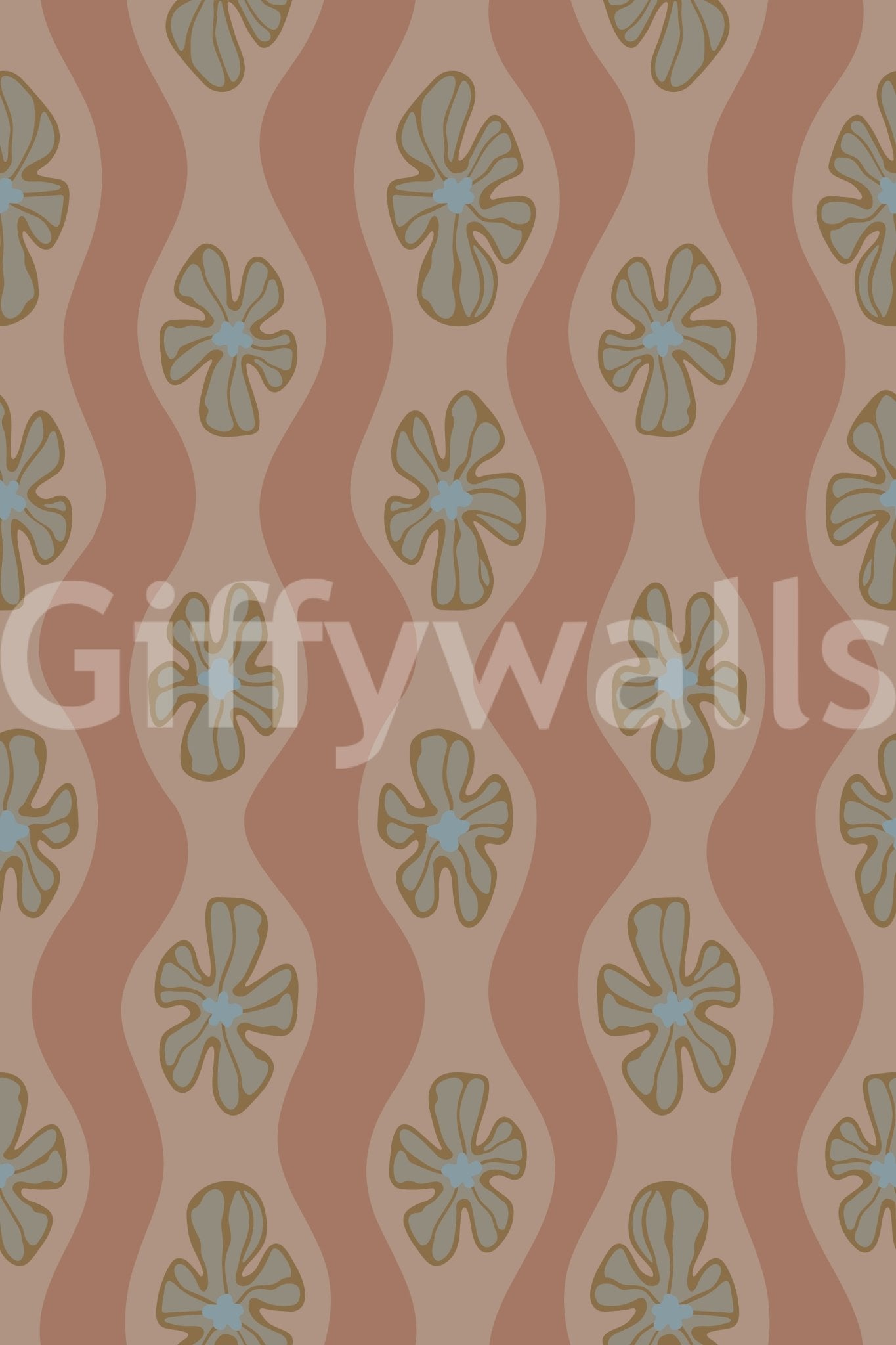 Ripple Floral Retro Flower Mid Century Wavy Stripes Mocha Mousse Brown Wallpaper