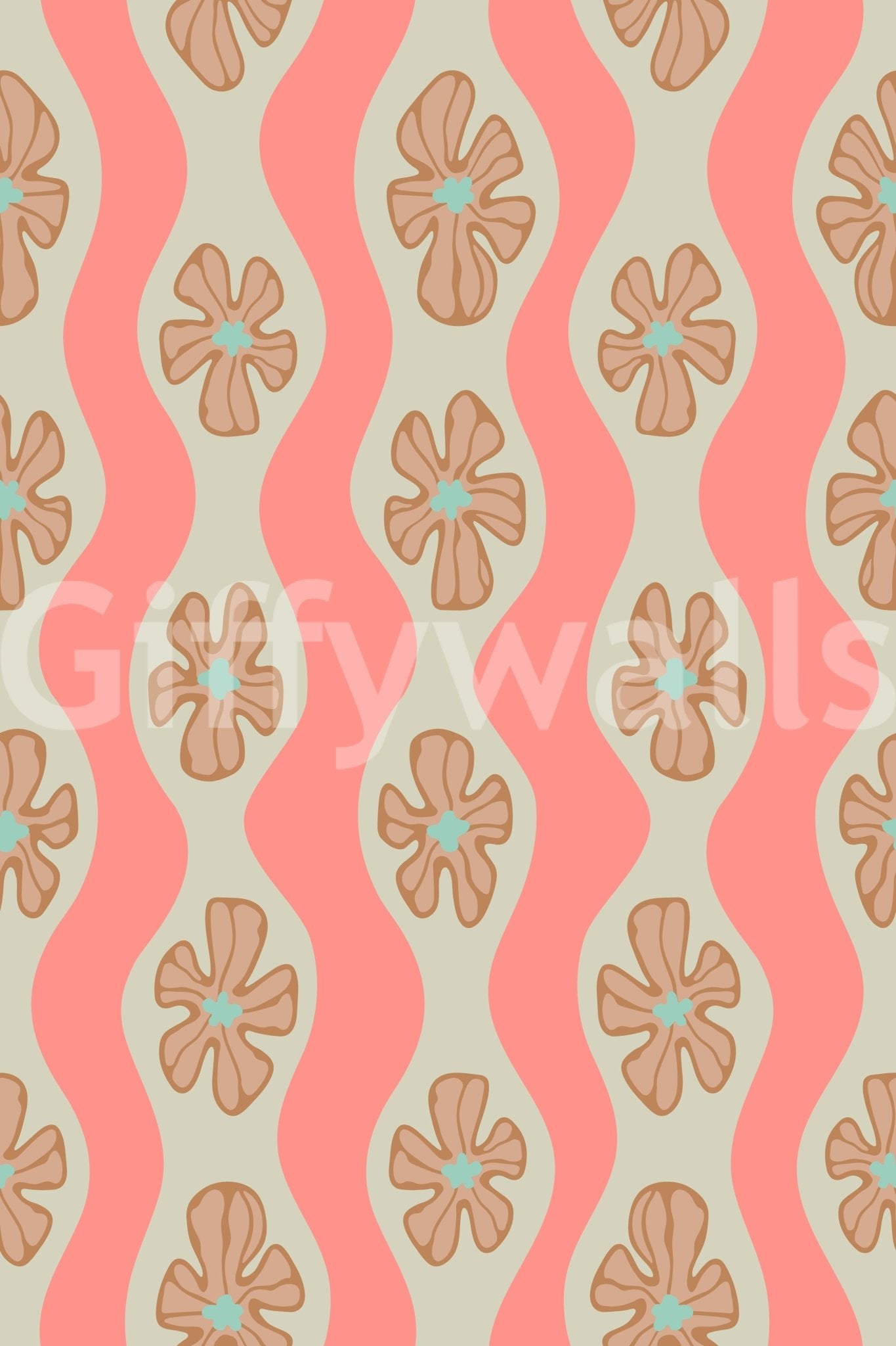 Vintage-inspired floral wallpaper with curved stripe accents