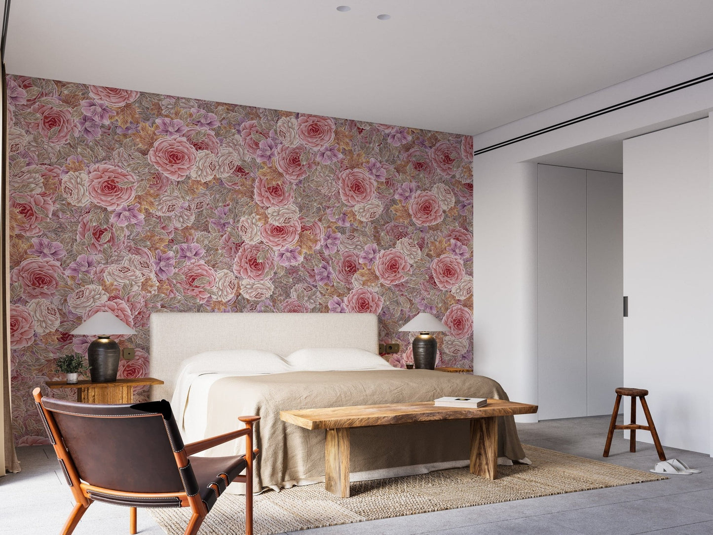Watercolor roses floral mural for walls