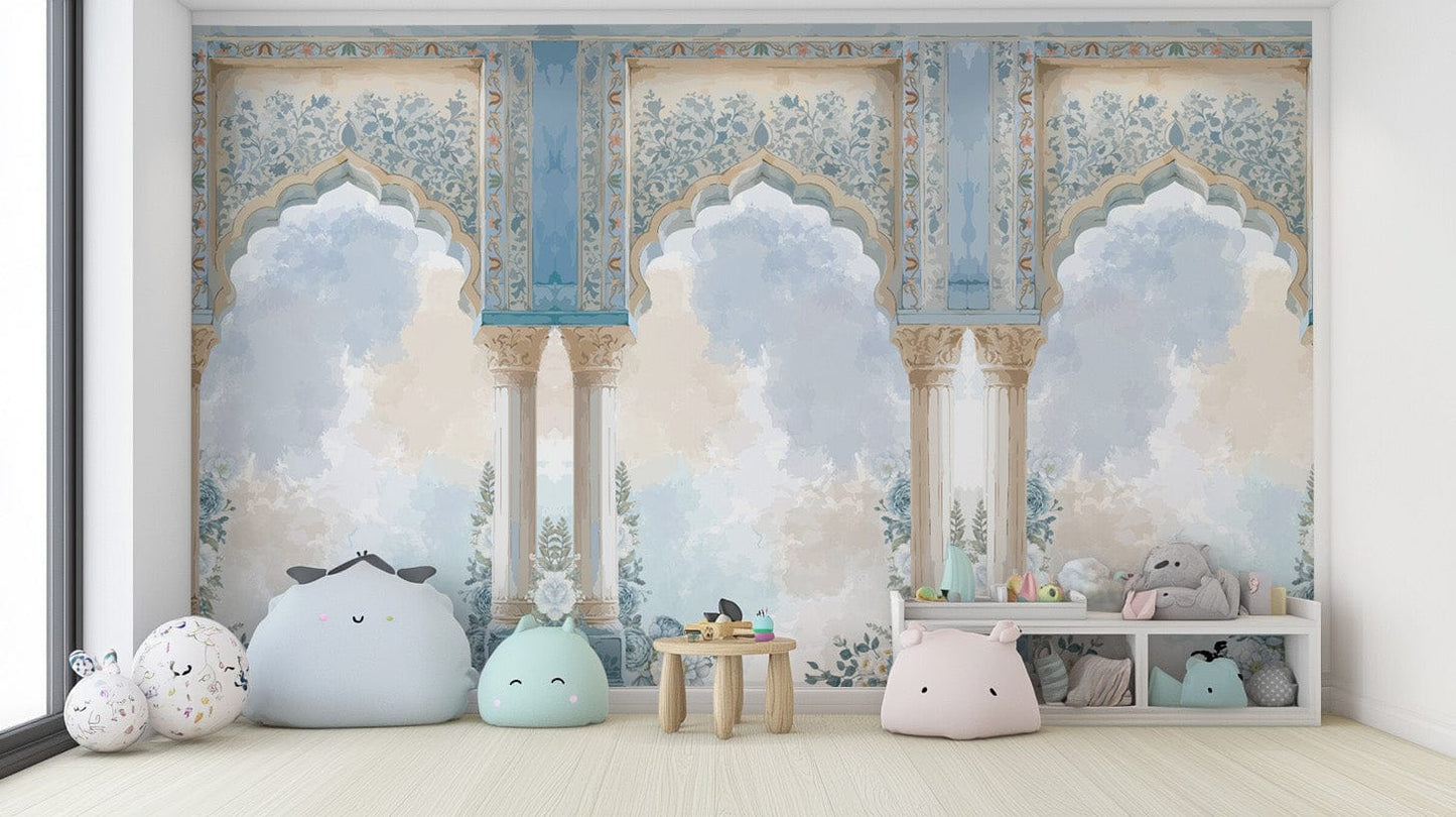 Decorative royal blue floral wallpaper