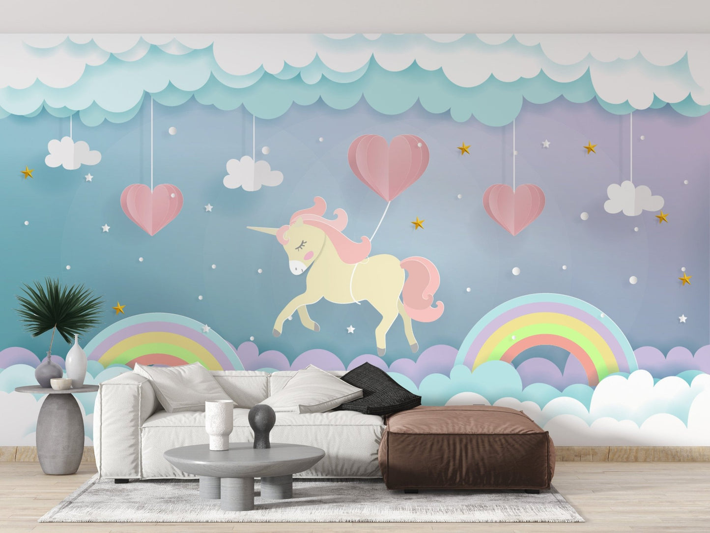 Playful running unicorn wall mural decor