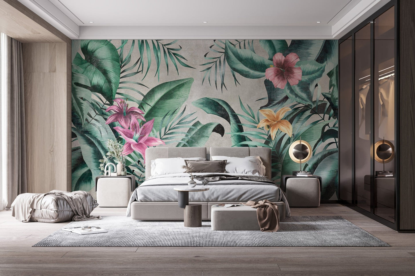 Rustic Floral Large Green Leaves Wallpaper Mural - Giffywalls A297