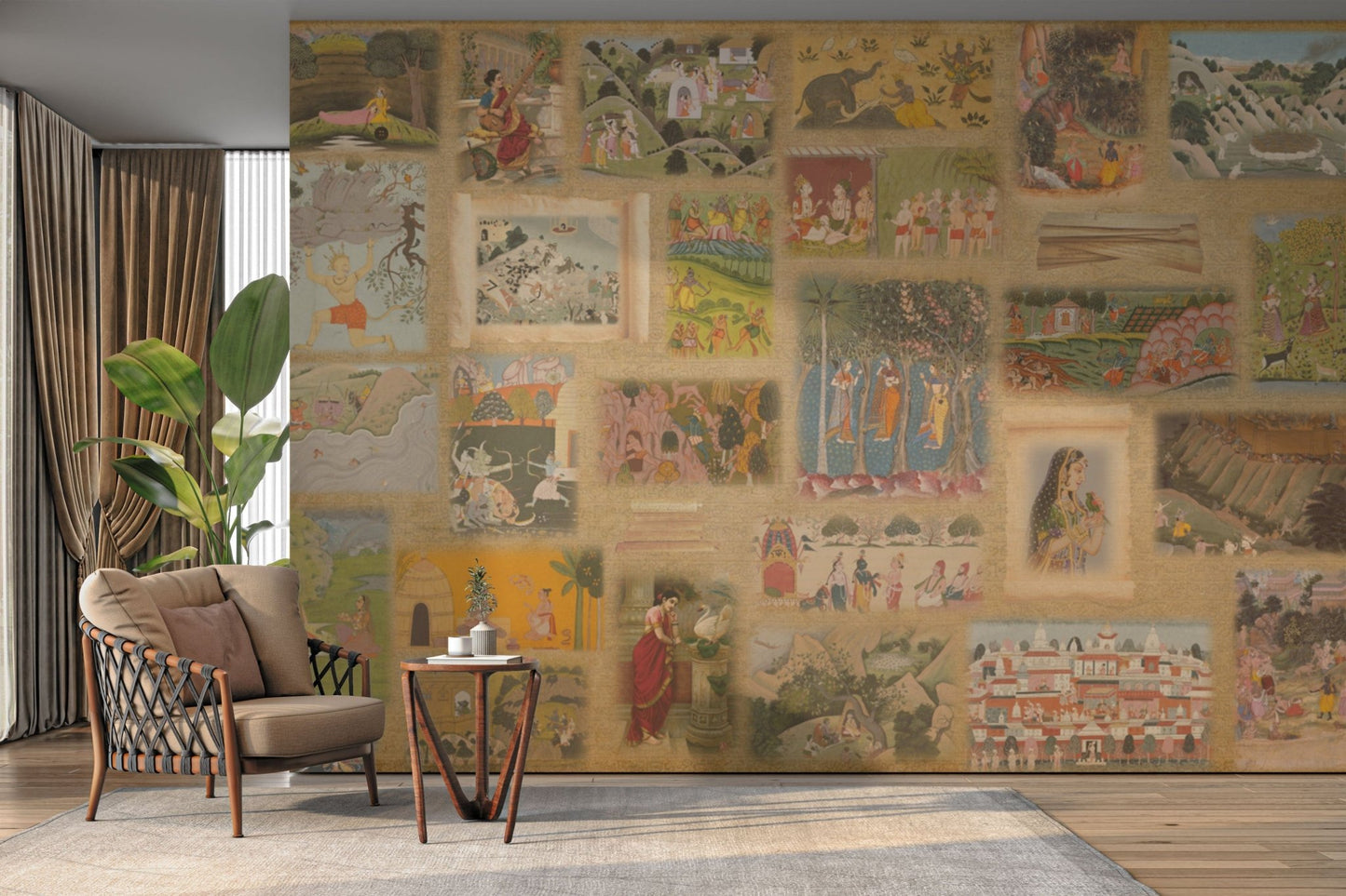Hand-painted Indian story wall mural