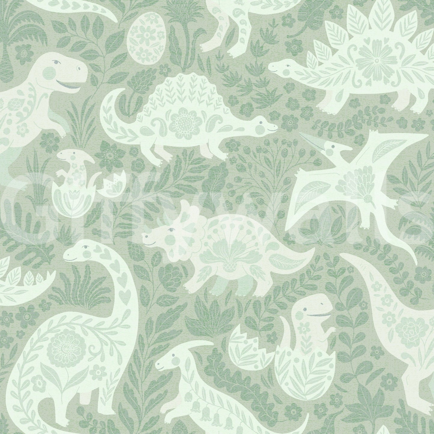 Cute dinosaur-themed wallpaper in green tones