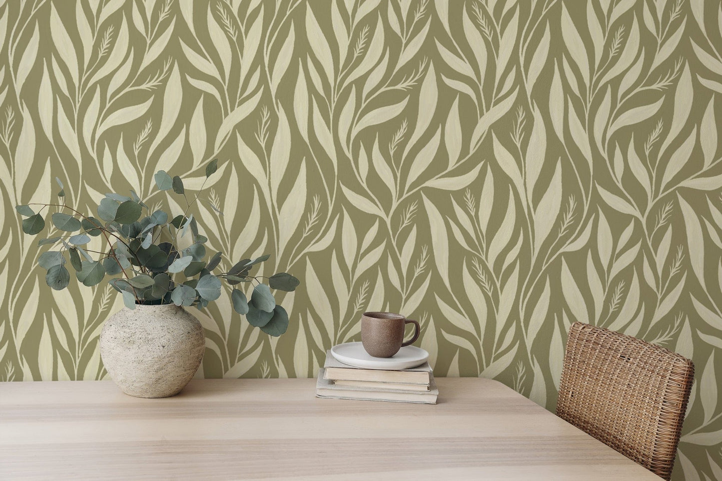 Graceful leaf wall mural in soft sage tones
RNM59