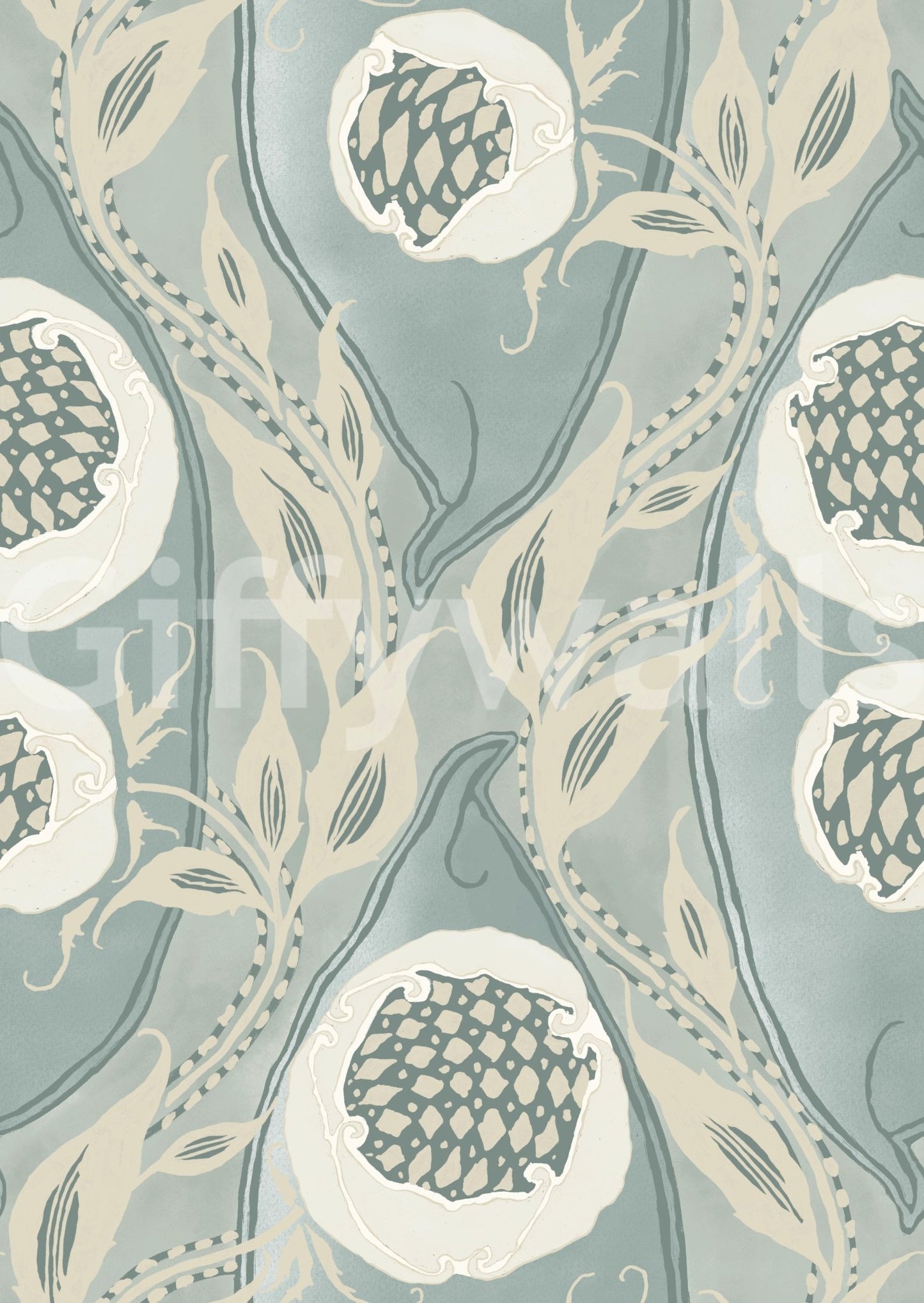 Samarkande No. 4 pale aqua cream teal grey Wallpaper