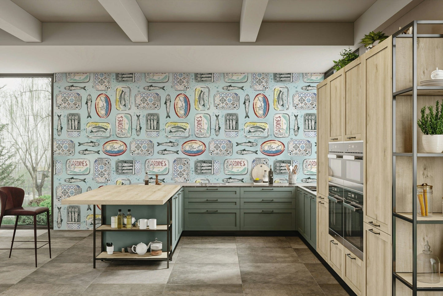 repeat sardine design wall murals GD077