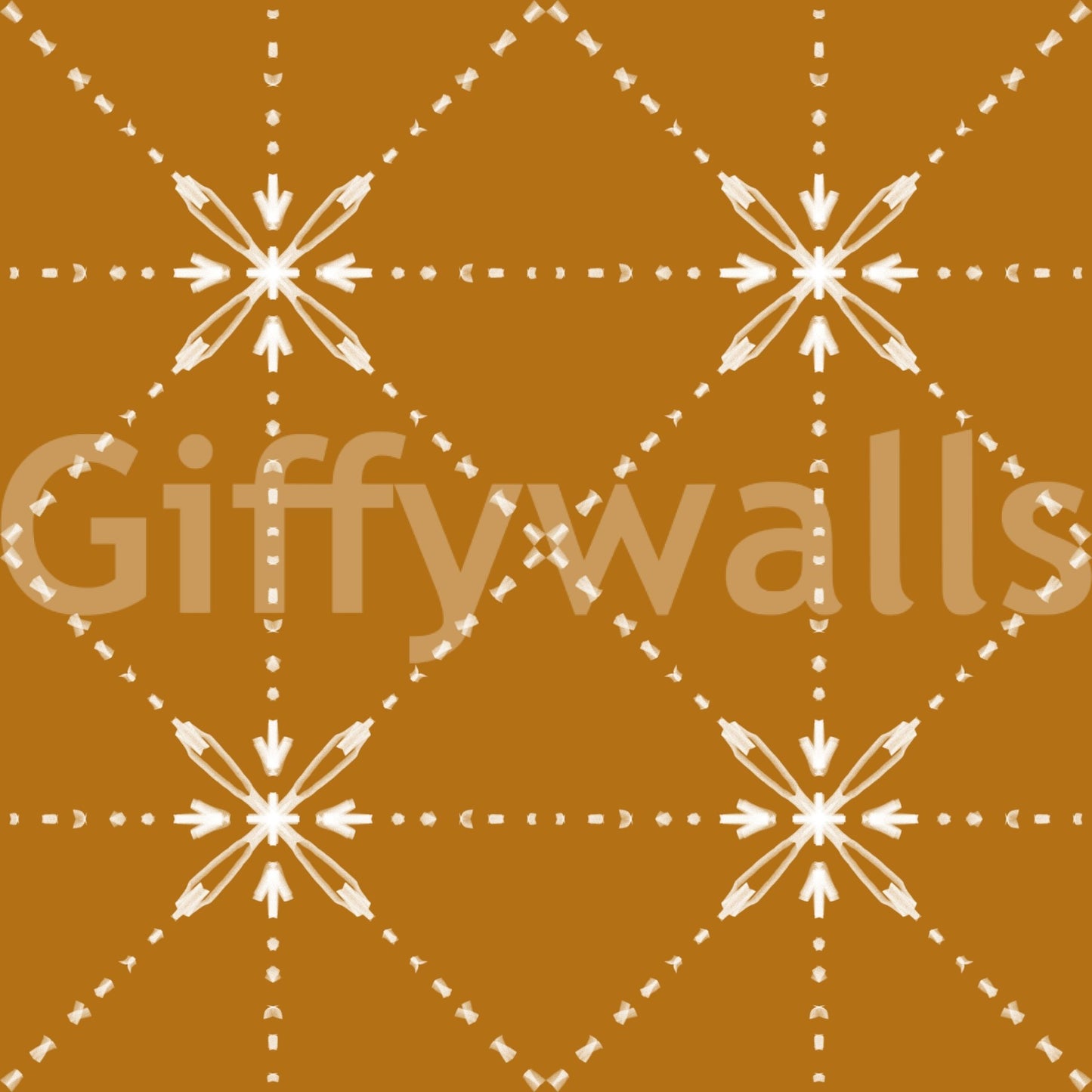 Minimal Sashiko Hana-Goshi pattern on mustard wallpaper, GD8776