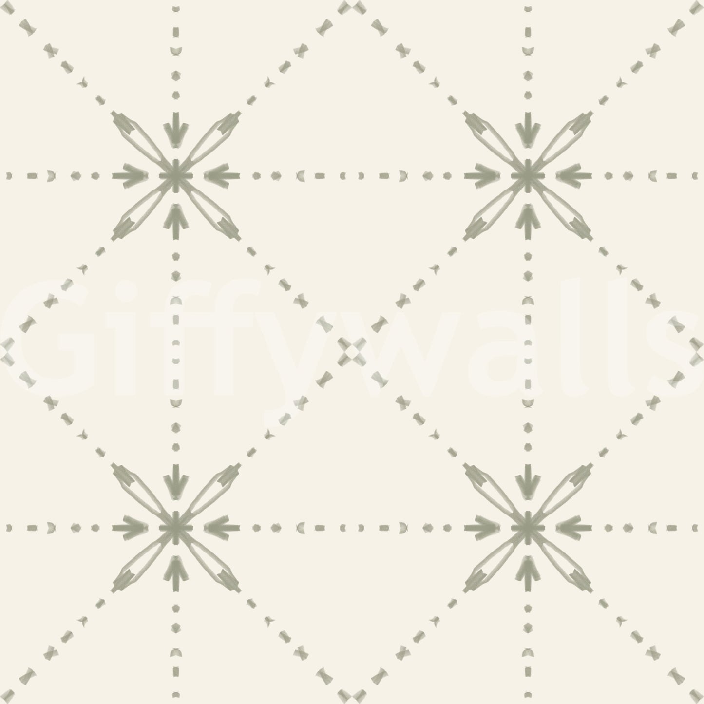 Sashiko Hana-Goshi wallpaper with structured sage stitch lines