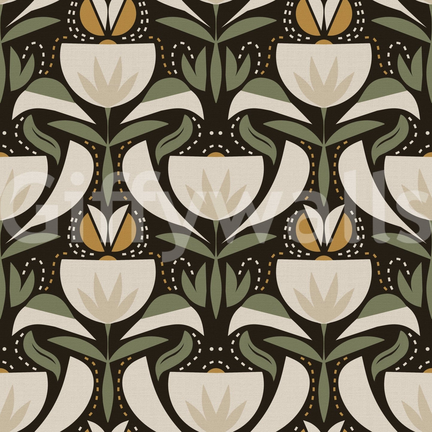 Nature Design wallpaper with decorative cream flowers and earthy tones