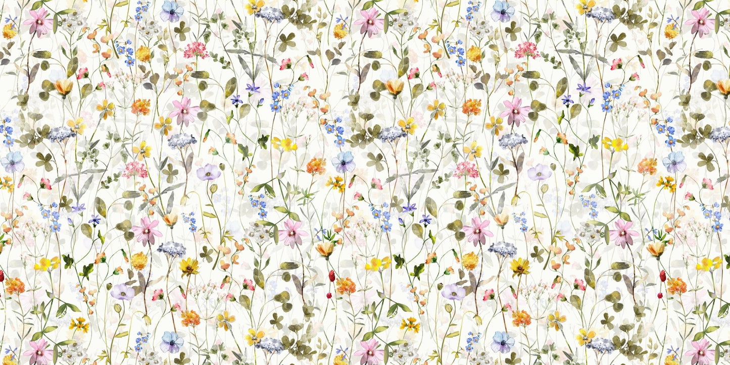 Scandinavian Watercolor Wildflowers Meadow with Colorful Blooms Wall Mural