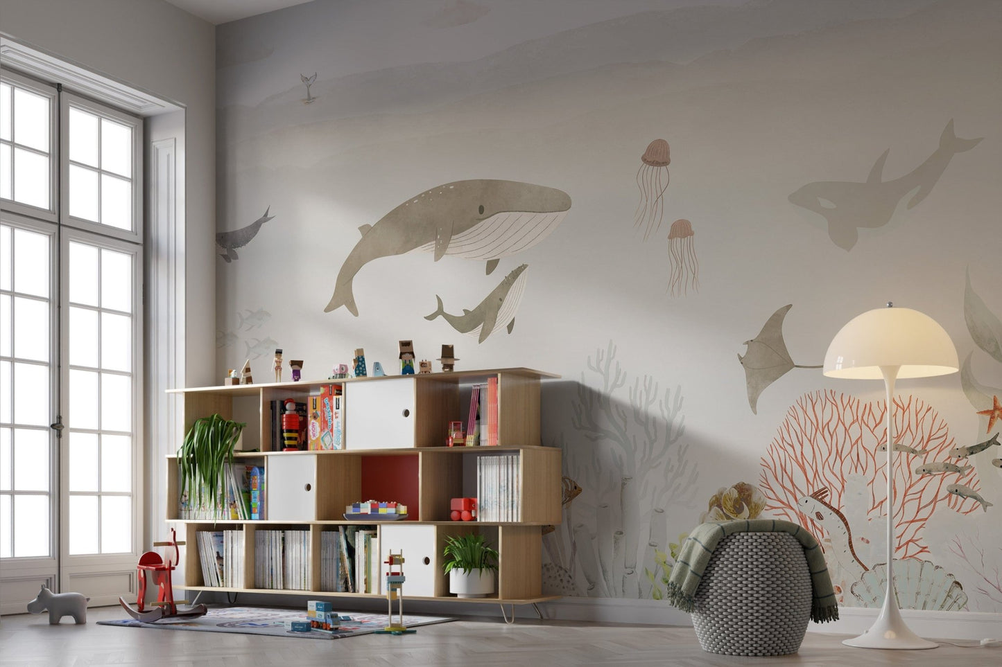 Vibrant brown sea mural for kids playrooms OR15