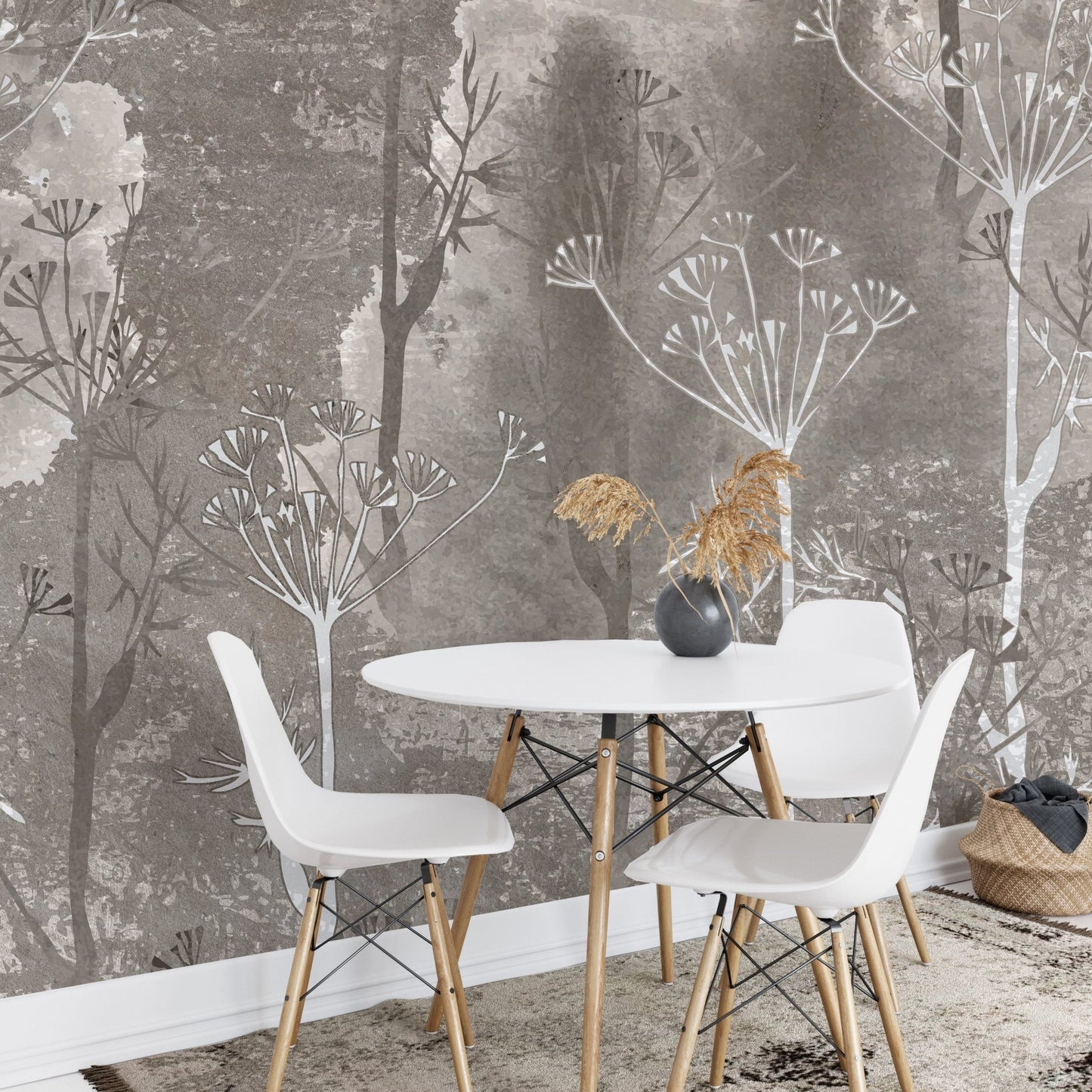 Minimalist sepia gray abstract forest mural