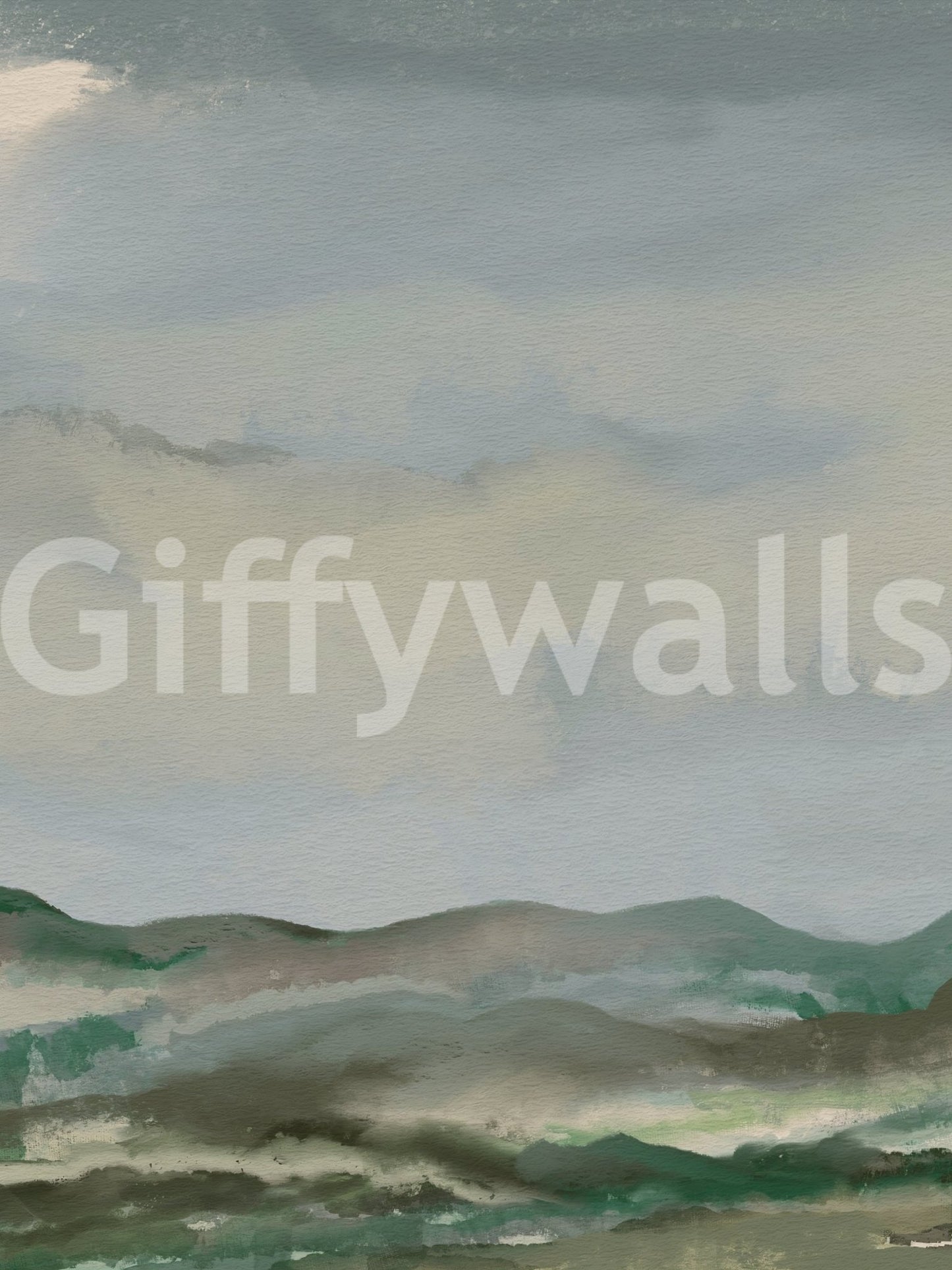 Soft brushstrokes and blended colors of the Serene Hillside Horizon muralGD9521