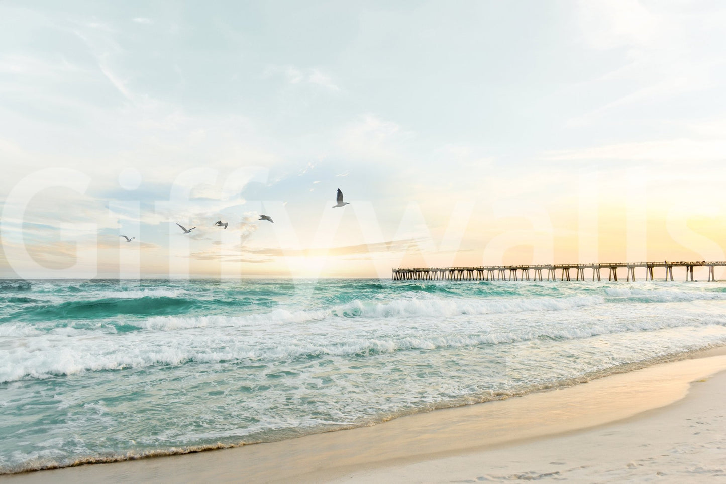 Scenic wall art with serene sea and sunset blend