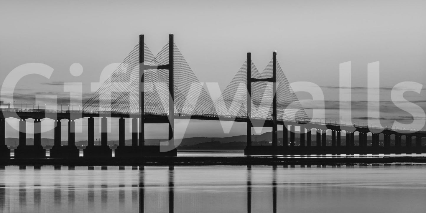 Severn Bridge Wall Mural used as a focal point in a high-ceiling room wallpaper.