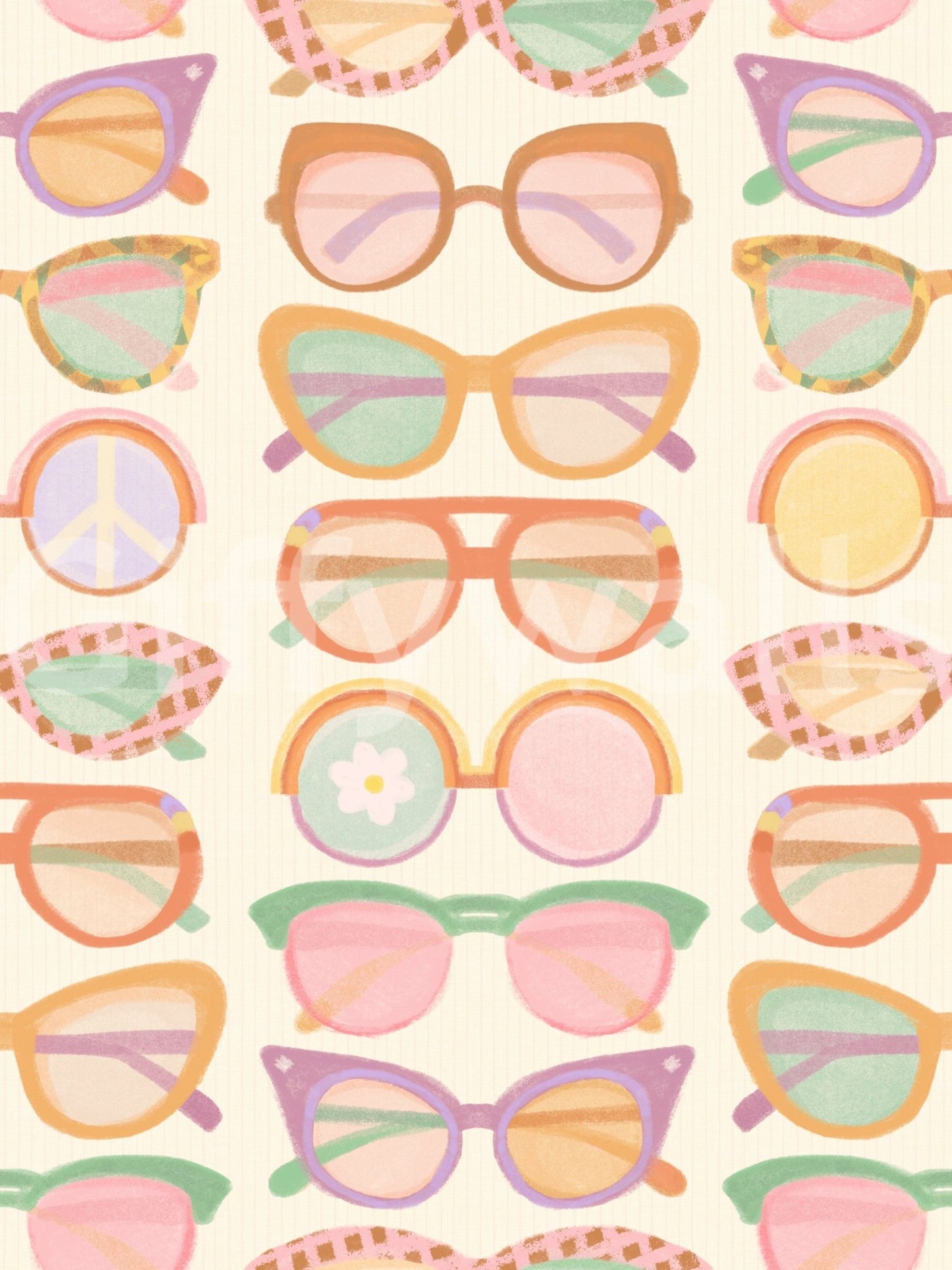 Shades of Cool Mid Mod Summer Muted Tones Wallpaper with pastel retro sunglasses, GD8652