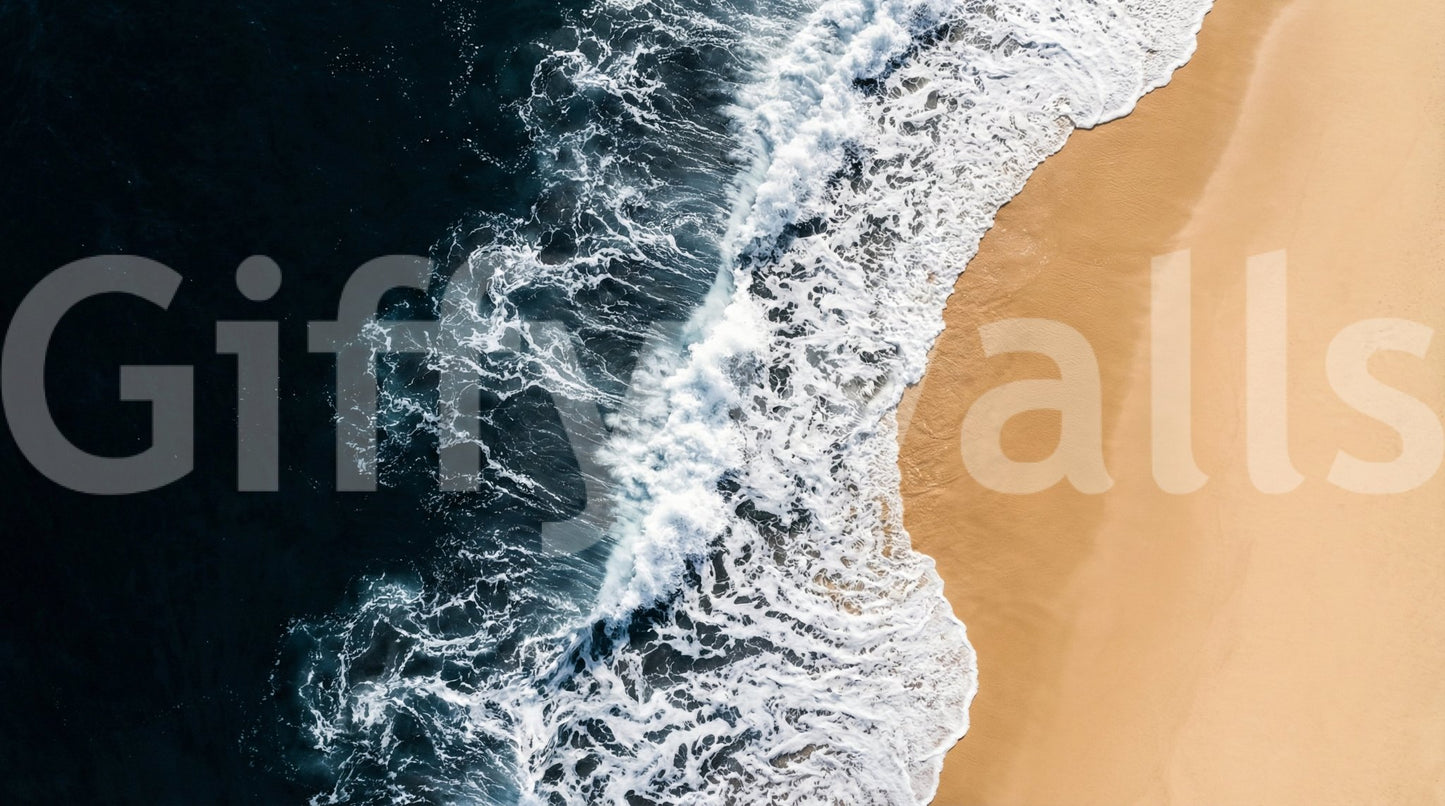 Shoreline Wall Mural with an aerial wave break meeting warm golden sand
