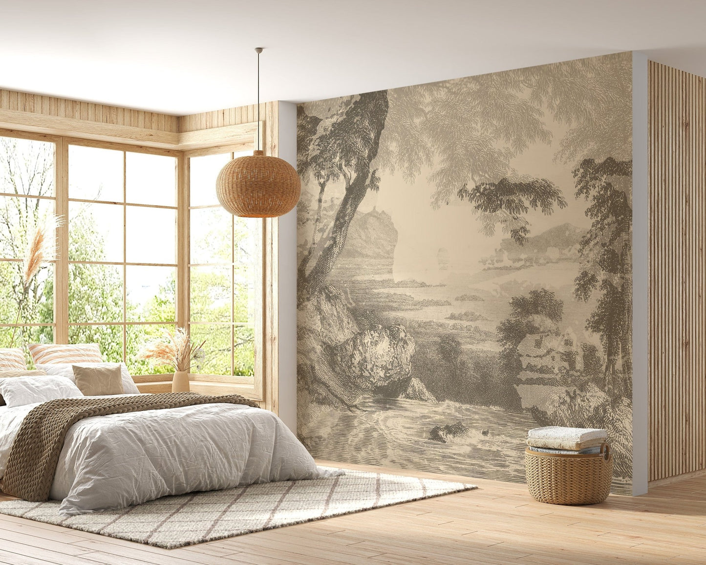 Classic sketched sepia forest wallpaper A372