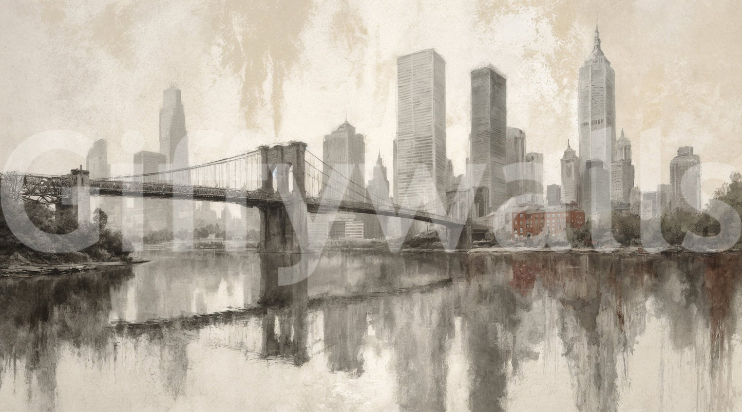 The skyline is seen at night, with many bright, soft lights.