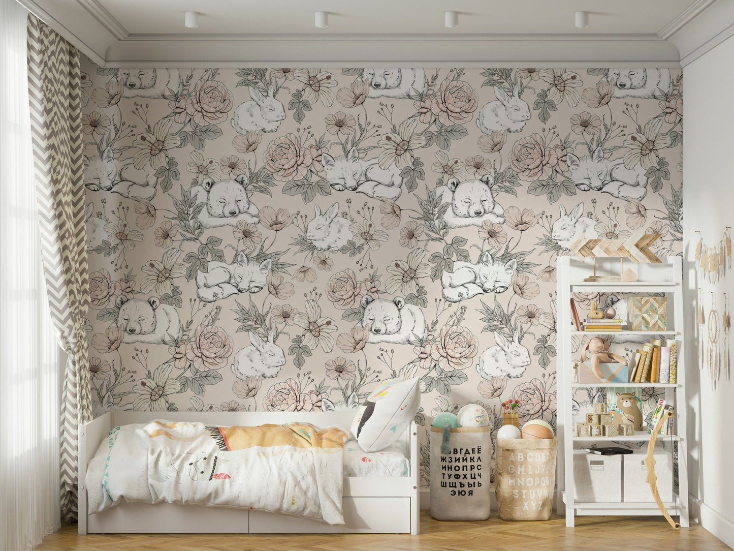 Neutral nursery wallpaper woodland theme