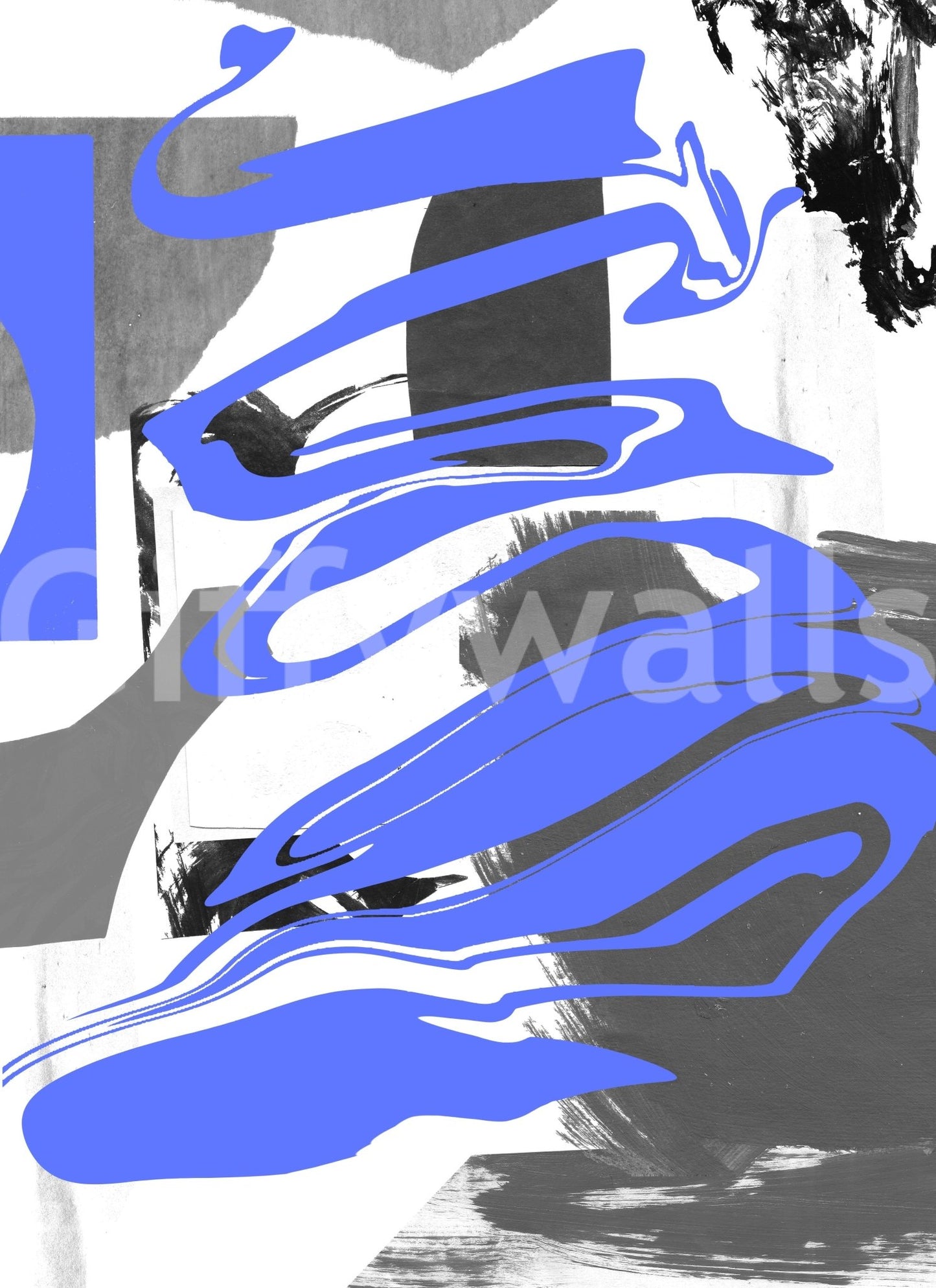 Dark and light abstract smoke pattern in a sophisticated living space mural.