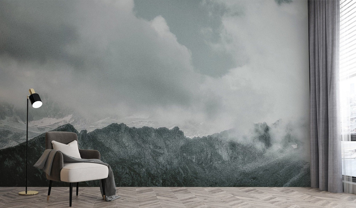 Subtle Foggy Snow Mountains Wall Art Mural mountain-23