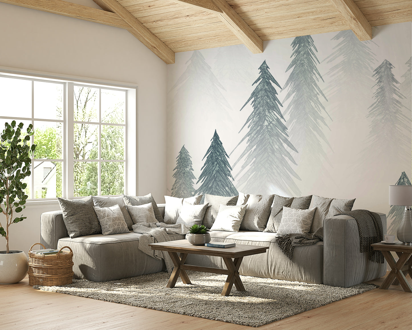 Serene snowy forest wallpaper design